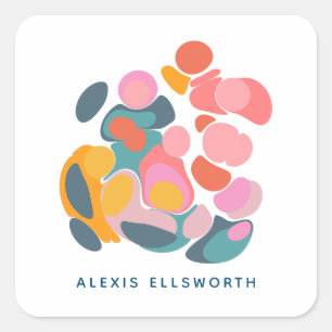 Sticker Carré Nom personnalisé Formes Abstraites modernes Bleu