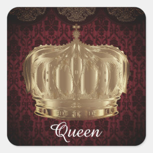 Sticker Carré Nom personnalisé Gold Royal Crown King & Queen Bro