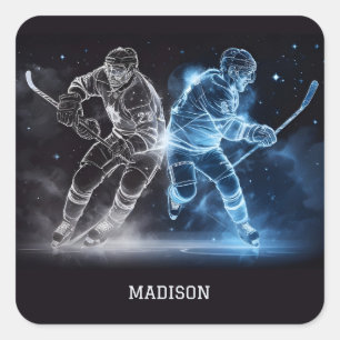 Sticker Carré Nom personnalisé Hockey sur glace