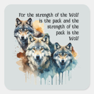 Sticker Carré Nom Personnalisé Inspirational Wolf Citation Force