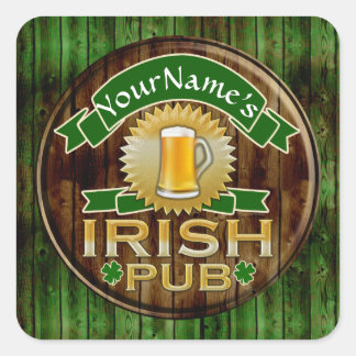Sticker Carré Nom personnalisé Irish Pub Signer la Saint Patrick