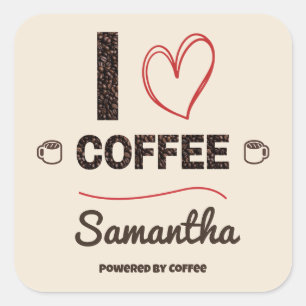 Sticker Carré Nom personnalisé J'adore la fève de café