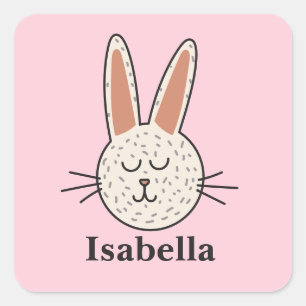 Sticker Carré Nom personnalisé Lapin de Pâques