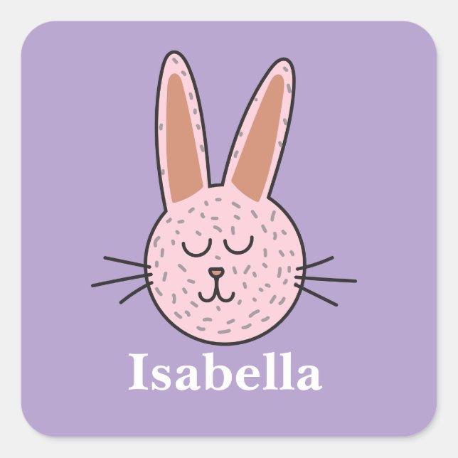 Sticker Carré Nom personnalisé Lapin de Pâques (Devant)