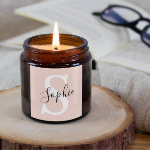 Sticker Carré Nom personnalisé moderne Monogram Pastel Rose