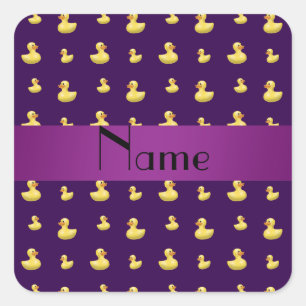 Sticker Carré Nom personnalisé motif de canard en caoutchouc vio