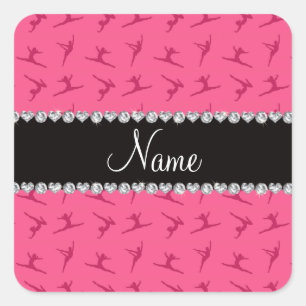 Sticker Carré Nom personnalisé motif de gymnastique rose
