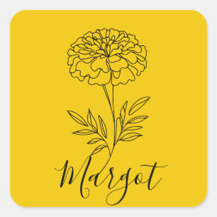 Sticker Carré Nom personnalisé Octobre Marigold Flower de naissa
