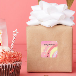 Sticker Carré Nom personnalisé Plaque de réservation Cute Rose R