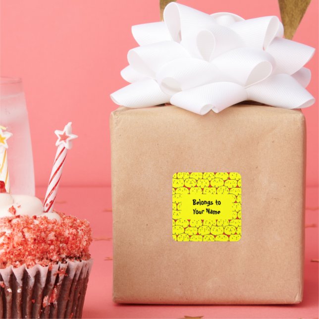 Sticker Carré Nom personnalisé Plaque de réservation Funny Chats (Fête)