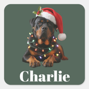 Sticker Carré Nom personnalisé Rottweiler personnalisé Noël 