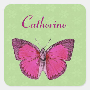 Sticker Carré Nom personnalisé Vintage Papillon couleur Arrière 