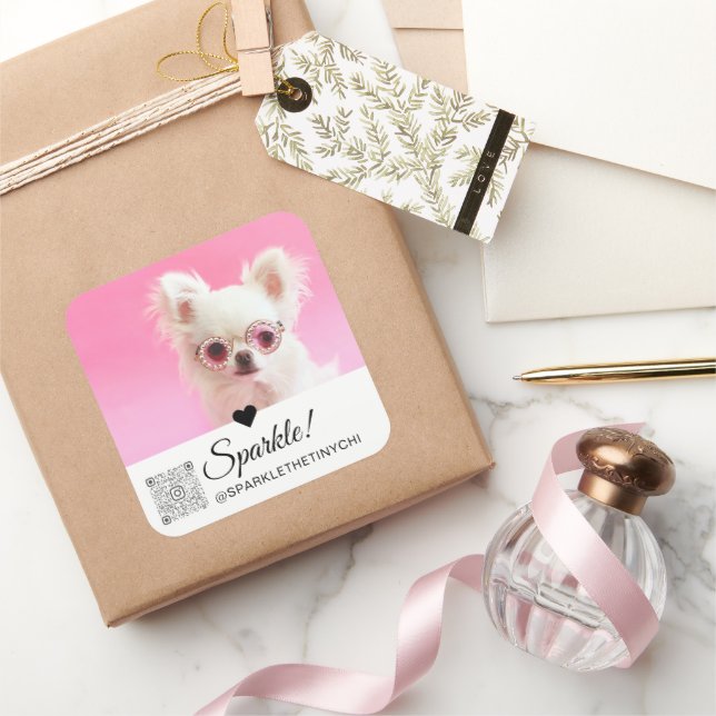 Sticker Carré Nom photo moderne tendance QR Code Large (Cadeaux)