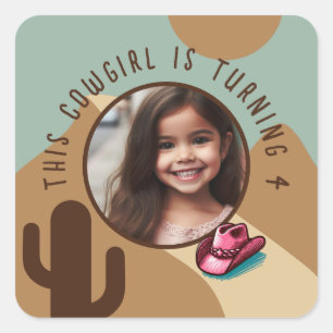 Sticker Carré Nom Photo Personnalisé N'Importe Quel Âge Cowgirl 