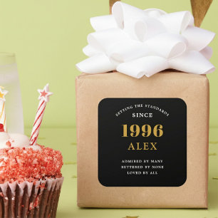 Sticker Carré Nom pour 30e anniversaire 1996 Noir Or Élégant Chi