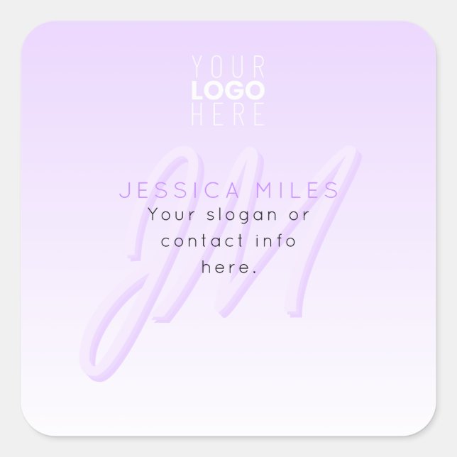 Sticker Carré Nom professionnel et Modèle Slogan | Violet clair (Devant)