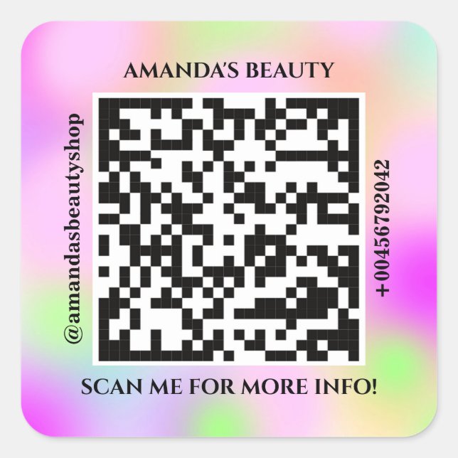 Sticker Carré Nom promotionnel du code QR Holographe Web rose (Devant)