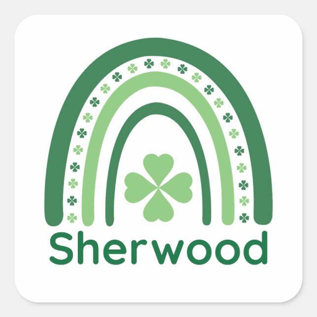 Sticker Carré Nom Sherwood Clover Boho Rainbow (Devant)