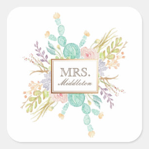 Sticker Carré Nom succulent de l'aquarelle   de bouquet