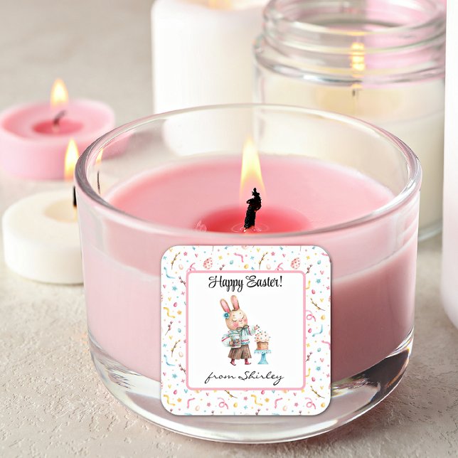 Sticker Carré Nom sur le joli lapin de Pâques 1,5 po (Créateur téléchargé)