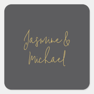 Sticker Carré Noms de Couple Chic et Élégant Calligraphie Gris &
