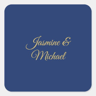 Sticker Carré Noms de couple de calligraphie chic adorables bleu