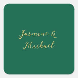 Sticker Carré Noms de Couple de Calligraphie Classique Vert & Or