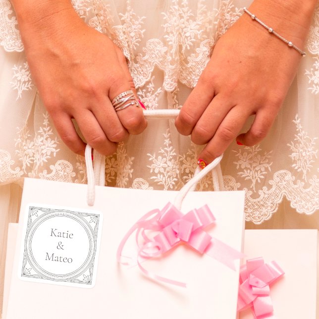 Sticker Carré Noms de couple personnalisés élégants Art déco (Créateur téléchargé)