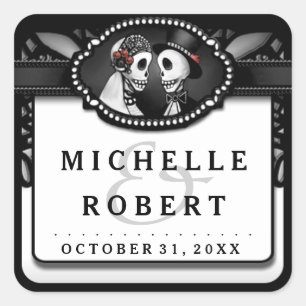 Sticker Carré Noms de dentelle noir mariage Mariage