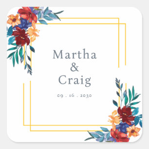 Sticker Carré Noms de fleurs de fête mexicaine à l'aquarelle Mar