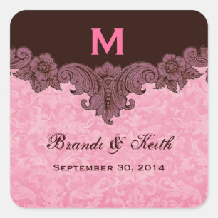 Sticker Carré Noms de mariage des crus roses et chocolatés Date 