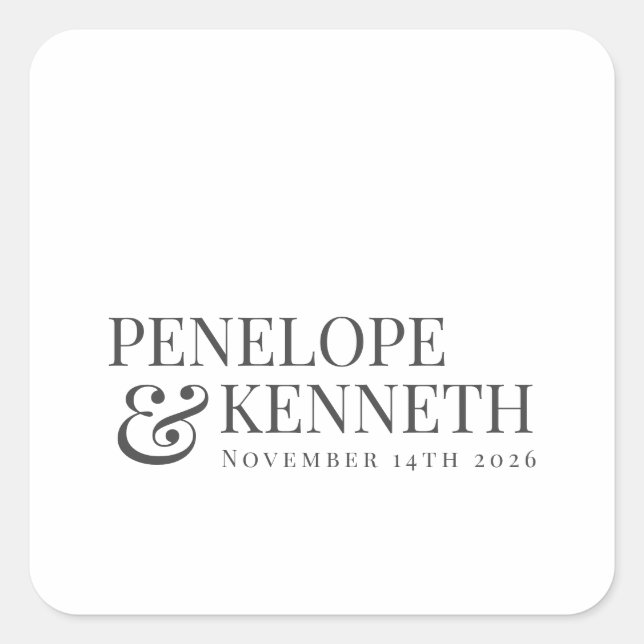 Sticker Carré Noms De Mariage Personnalisés Classiques Et Élégan (Devant)