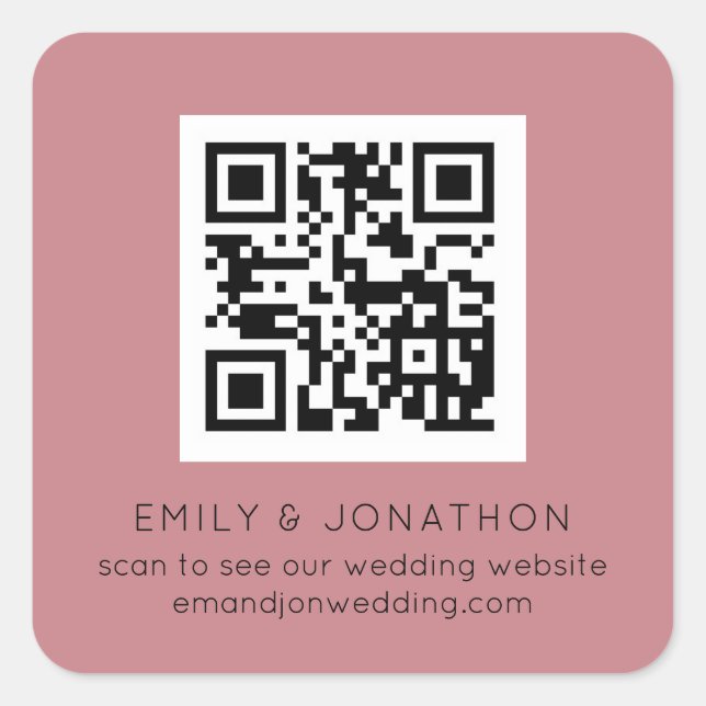 Sticker Carré Noms du site Web Mariage de code QR Dusty Rose (Devant)