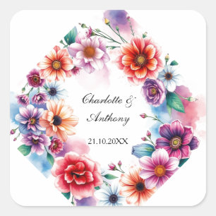 Sticker Carré Noms floraux créatifs mariages de couple et date