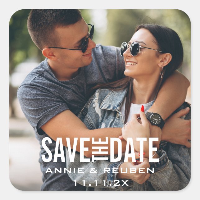 Sticker Carré Noms Personnalisés Photo Merci (Devant)