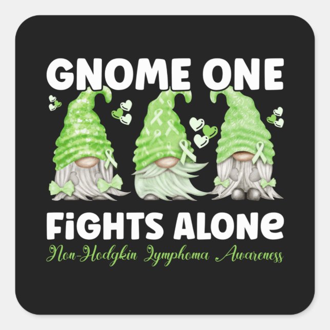 Sticker Carré Non Hodgkin Lymphoma Cancer Lime Ribbon Gnome (Devant)