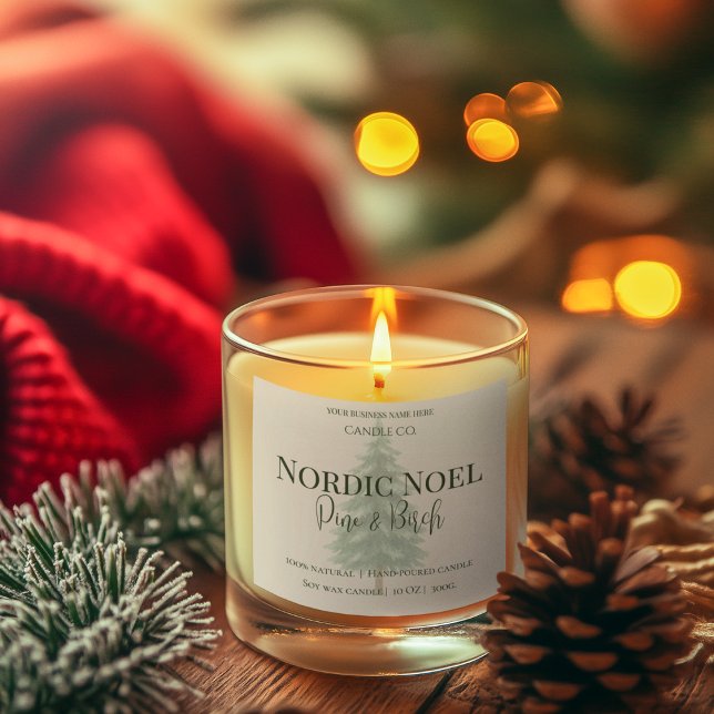 Sticker Carré Nordic Noel Pine & Birch Candle Label (Créateur téléchargé)