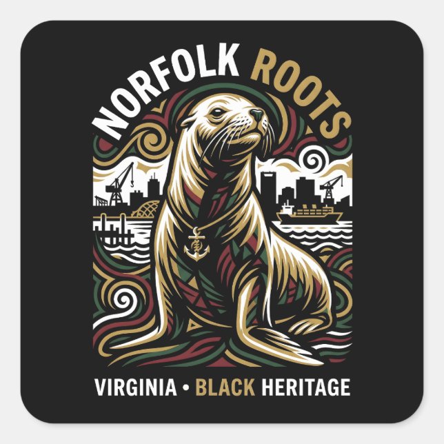 Sticker Carré Norfolk Roots Sea Lion African American Maritime  (Devant)