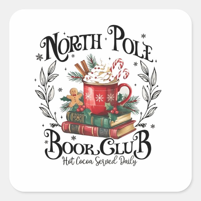 Sticker Carré North Pôle Book Club Hot Cocoa Noël (Devant)