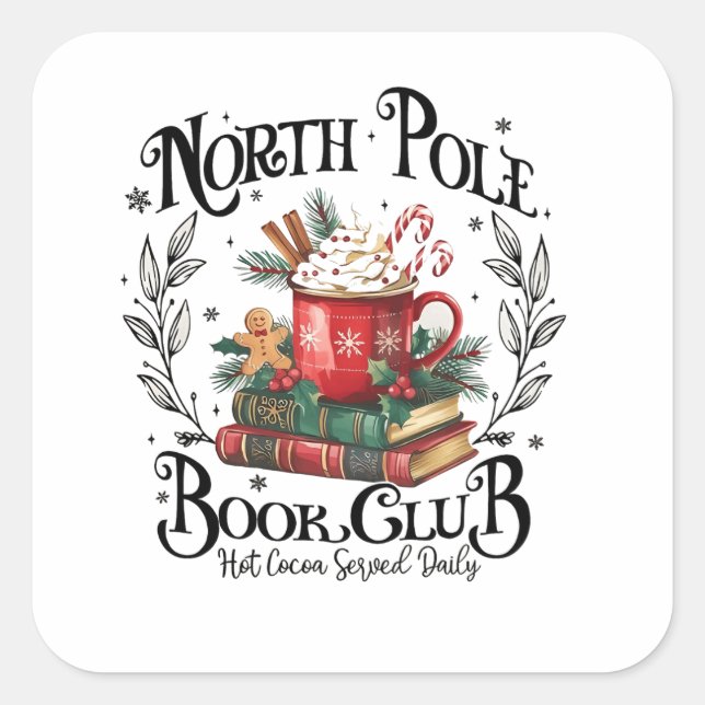 Sticker Carré North Pôle Book Club Hot Cocoa Noël (Devant)