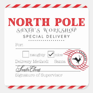 Sticker Carré North Pole Père Noël Atelier de  Livraison Étiquet