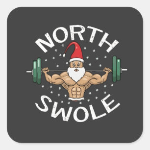 Sticker Carré North Swole Funny Muscle Père Noël Fitness de Noël