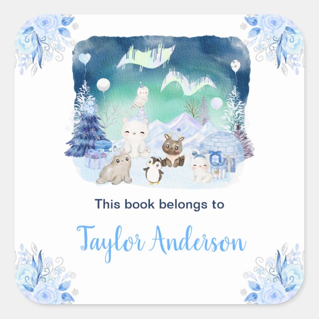 Sticker Carré Northern Lights Arctic Animaux Kids Boite (Devant)