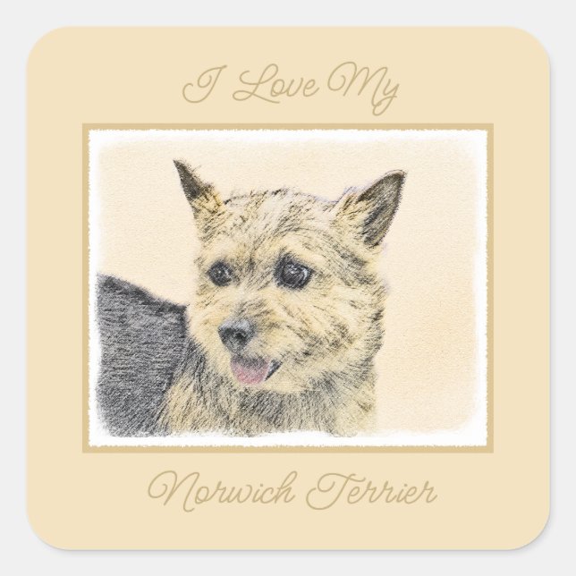 Sticker Carré Norwich Terrier Peinture - Cute Original Chien Art (Devant)