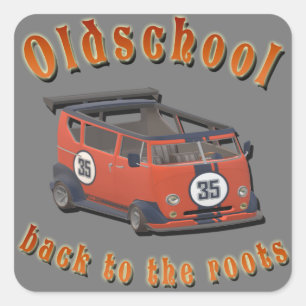 Sticker Carré Nostalgic Oldschool, Oldtimer van red grey