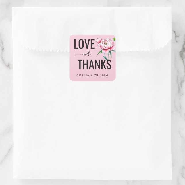 Sticker Carré Note d'amour florale rose chaud (Sac)