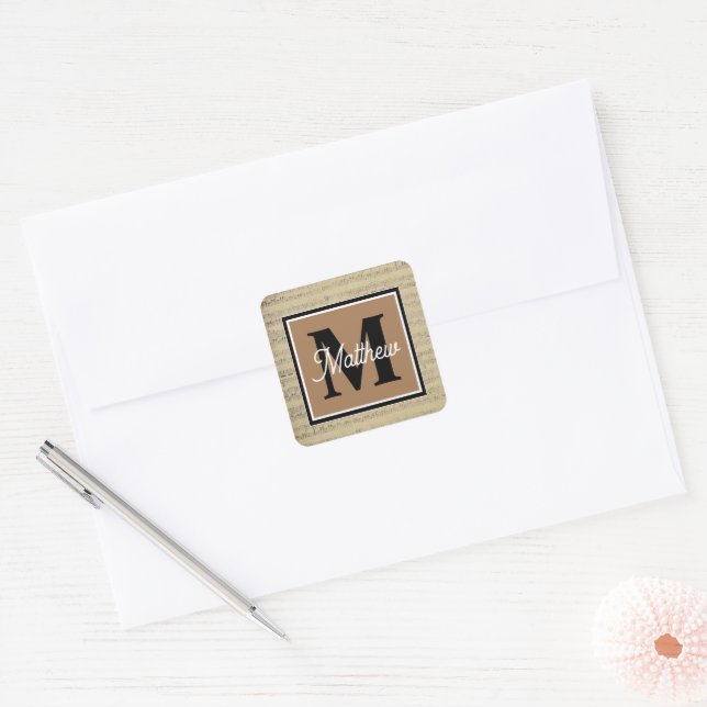 Sticker Carré Note musicale vintage Monogramme musicien (Enveloppe)