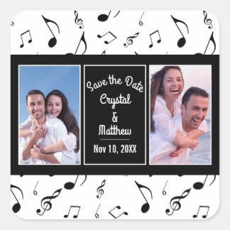 Sticker Carré Notes de musique Black White moderne Photo Enregis