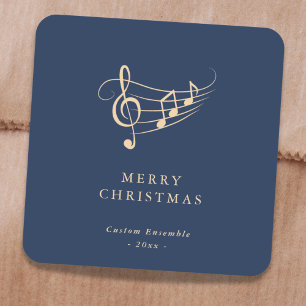 Sticker Carré Notes de musique en or simple Noël vert
