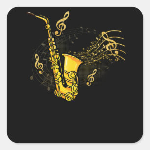 Sticker Carré Notes musicales Treble Clef Saxophoniste Jazz Musi